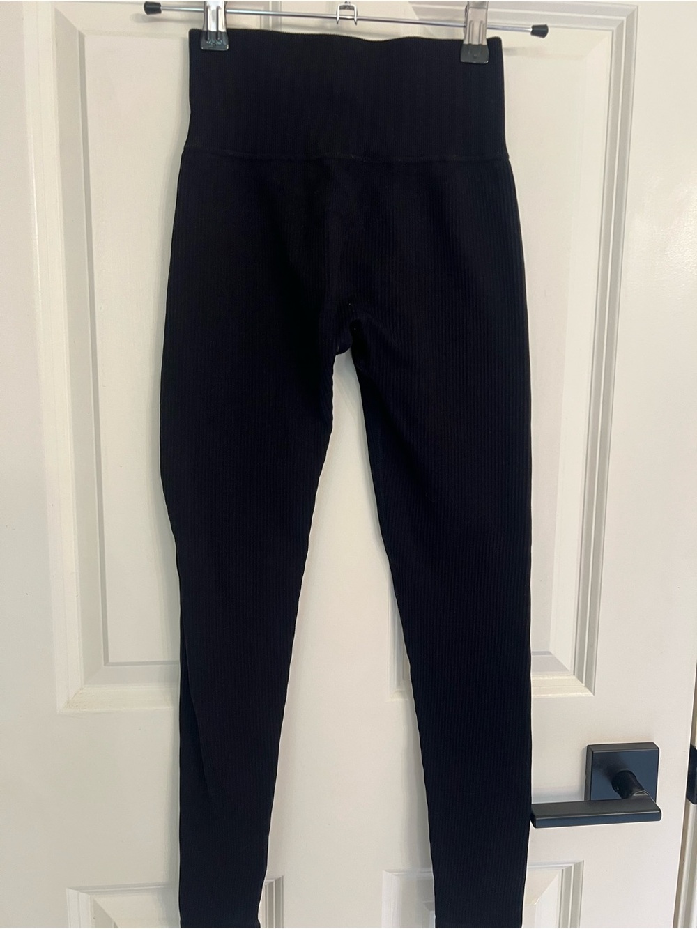 High-Rise Black Ribbed Leggings for Women
